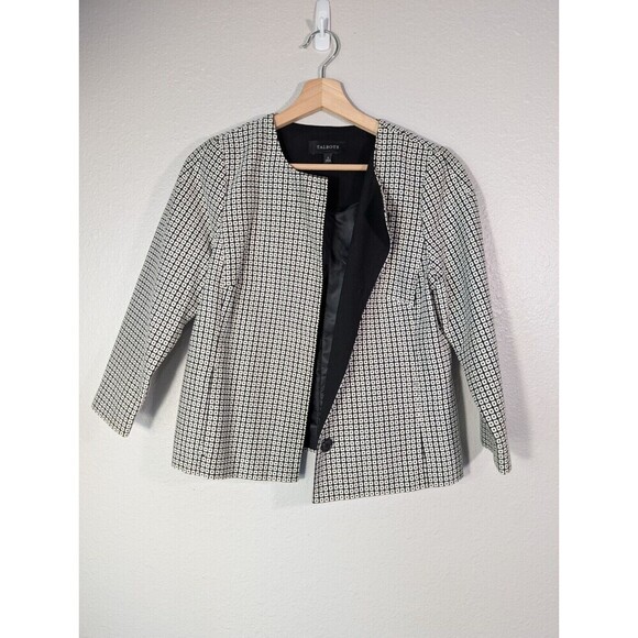 Talbots Cotton Blend Jacquard Jacket White Black Size 2 Petite - Picture 3 of 6